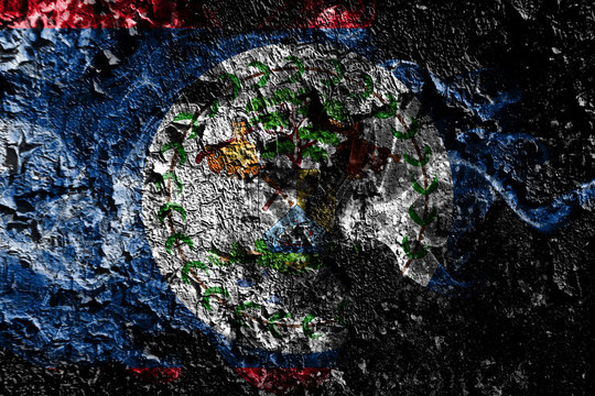 Belize smoky mystical flag on the old dirty wall background