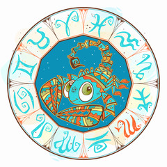 Naklejka premium Horoscope for children sign Scorpio in the zodiac circle. Vector.