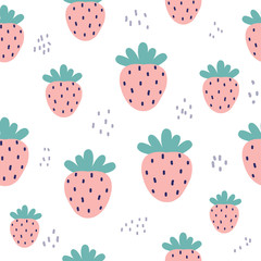 Strawberry seamless pattern. Summer kids print. Vector hand drawn illustration.