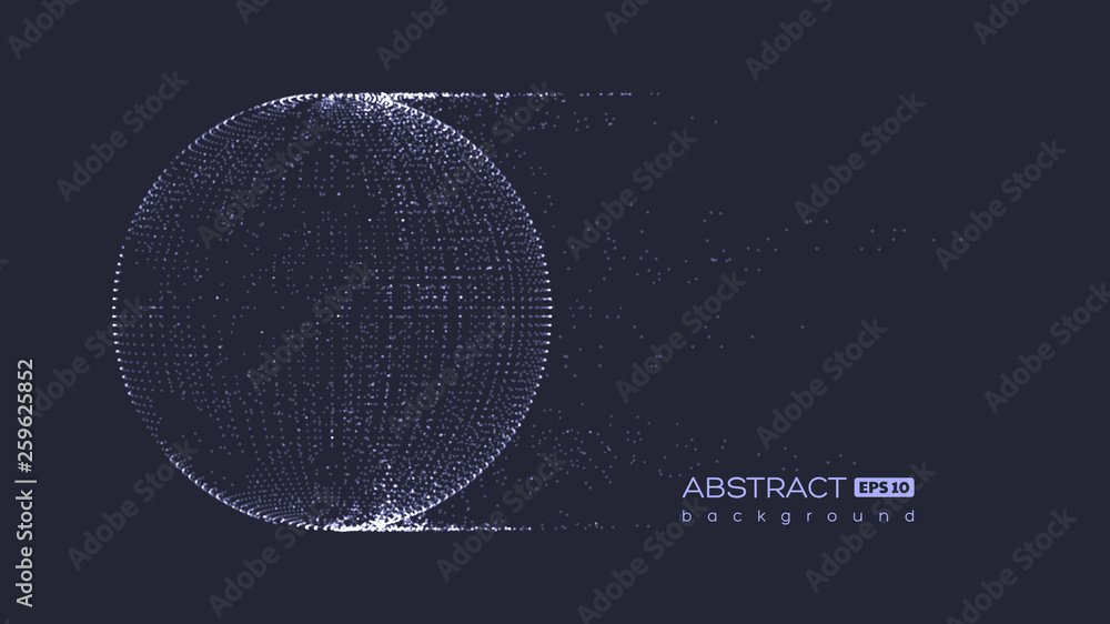 Aufkleber abstract globe particles sphere with explosion effect. 3d technology digital style. dark background.