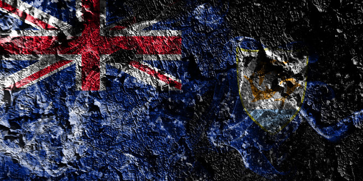 British Overseas Territories - Anguilla smoky mystical flag on the old dirty wall background