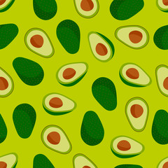 Seamless vector pattern with avocado on a light green background