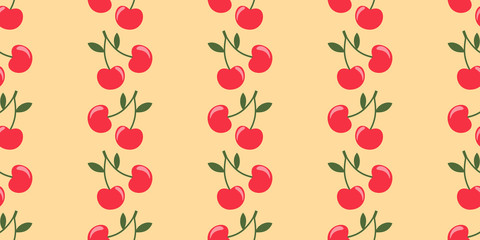 Summer seamless pattern with cherries. Vector illustration