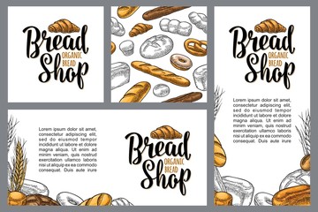 Fototapeta na wymiar Vertical poster with bread. Vector color hand drawn vintage engraving