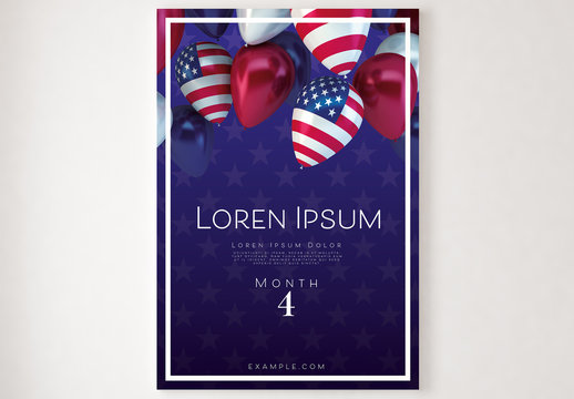 Poster with American Flag Balloons Illustration