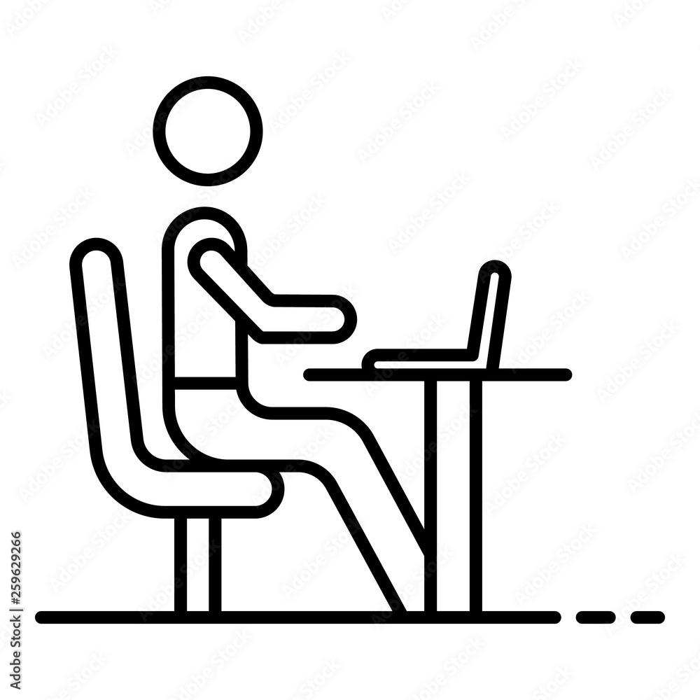Poster man office desktop icon. outline man office desktop vector icon for web design isolated on white bac