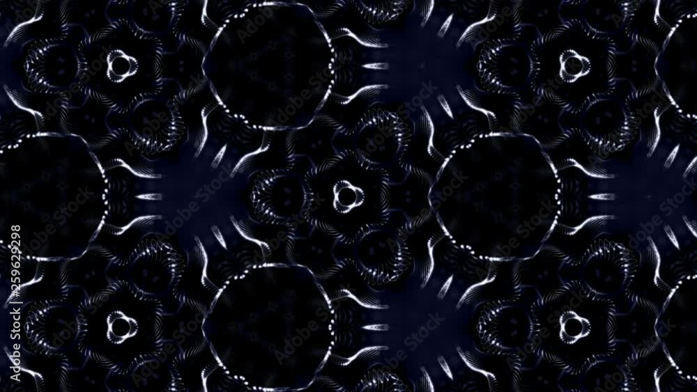 Poster complex blue composition of particles form a periodic structure. 3d loop animation with particles as