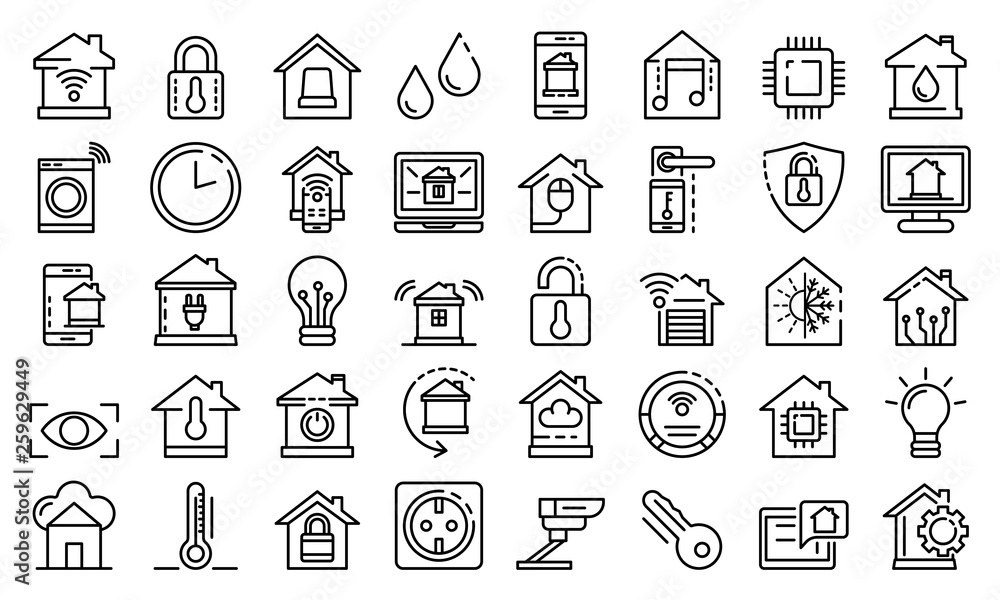 Poster smart home icons set. outline set of smart home vector icons for web design isolated on white backgr
