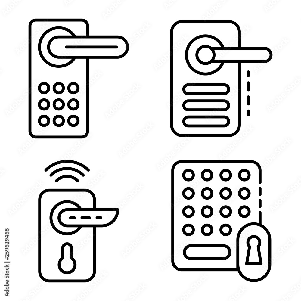 Poster wireless door lock icons set. outline set of wireless door lock vector icons for web design isolated