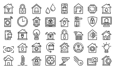 Smart home icons set. Outline set of smart home vector icons for web design isolated on white background