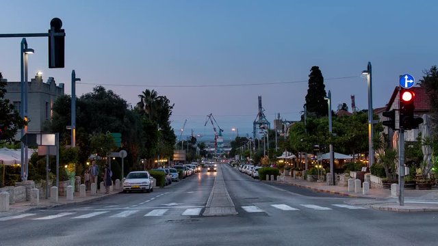 Haifa Port from Sderot Ben Gurion Day to Night Time Lapse