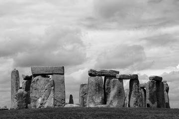 Black and white image of Stonehenge in England UK