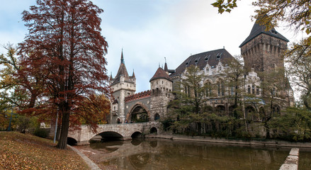 Old castle in a park in the city center in autumn Budapest