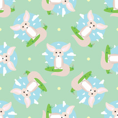 vector seamless pattern with Small cute fennec with big ears