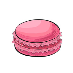 Macaron or macaroon biscuits cake, sketch vector illustration isolated on white background. Realistic hand drawing