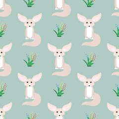 Animal seamless pattern. Small cute fennec with big ears.