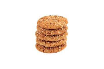 Handmade oat cookies with sesame and different seeds, isolated