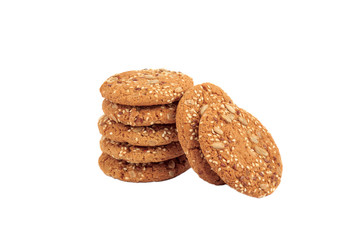 Handmade oat cookies with sesame and different seeds, isolated