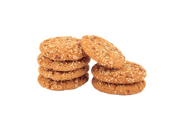 Handmade oat cookies with sesame and different seeds, isolated
