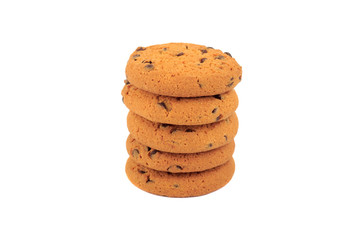 Handmade oat cookies with chocolate chips, isolated