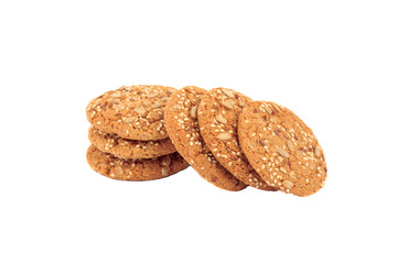 Handmade oat cookies with sesame and different seeds, isolated