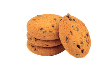 Handmade oat cookies with chocolate chips, isolated