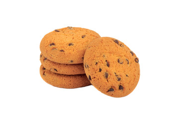 Handmade oat cookies with chocolate chips, isolated