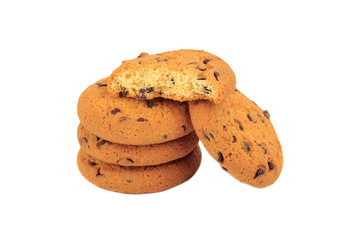 Handmade oat cookies with chocolate chips, isolated