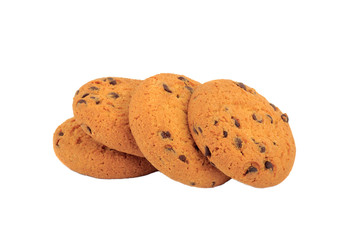 Handmade oat cookies with chocolate chips, isolated