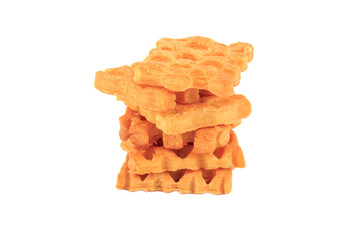 Stack of handmade honey waffles, isolated on white