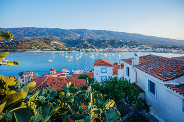 Sunset on Poros island in Aegean sea, Greece