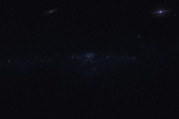 Infinity space with space dust and clouds and far galaxies. Milky way. Blue space. Deep and dark...
