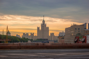 Fototapeta na wymiar Moscow University beautiful sunset