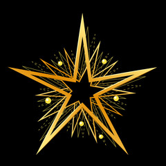 Simple abstract golden geometric shape from intersecting lines, stars. Decorative element for graphic design, symbol, logo. Isolated on black background. Eps10 vector illustration.