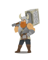 Cartoon dwarf barbarian warrior with the giant hammer