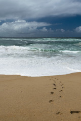 Fototapeta na wymiar Footprints into the ocean