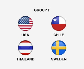group F of nation flag in badge icon. Concept for team that qualified to final round of soccer or sport tournament. Vector illustrative