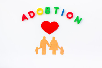 Family concept and adoption child copy on white background top view
