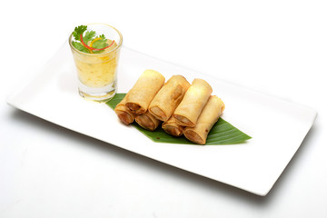 Thai Spring Roll.  food isolated on white background .