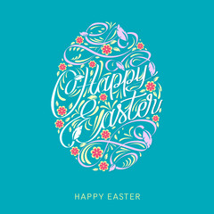 Happy Easter Egg with text. Easter greeting card.