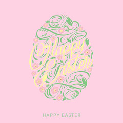 Happy Easter Egg with text. Easter greeting card.