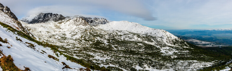 snow covered mountain peaks and tourist trails in slovakia tatra