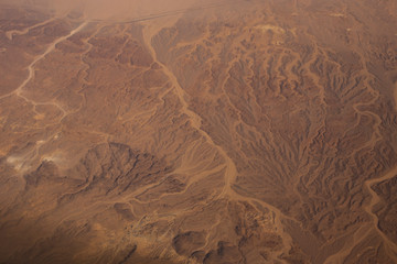 Aerial view of the mountains and sandy plateau of Egypt. Sinai, Africa.