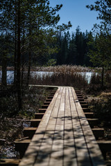 Fototapeta premium beautiful new wooden board walk for tourists