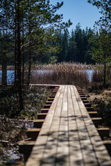 Fototapeta premium beautiful new wooden board walk for tourists