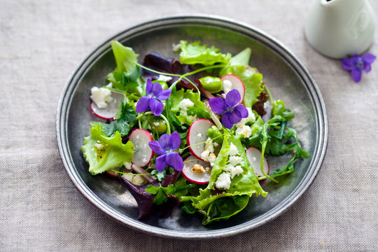 Spring Salad With Radish, Broad Beans And Violets