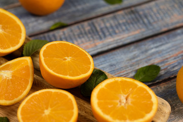 Sweet oranges on a blue wood table 