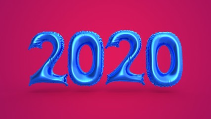Balloons Happy New Year 2020, abstract 3d illustration