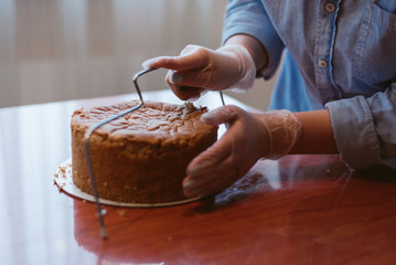 Cut the cake layers to create a cake