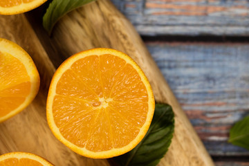 Sweet oranges on a blue wood table 